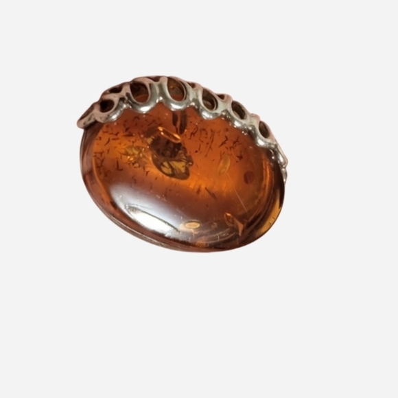 Silver and Amber Women's Ring - Picture 3 of 5